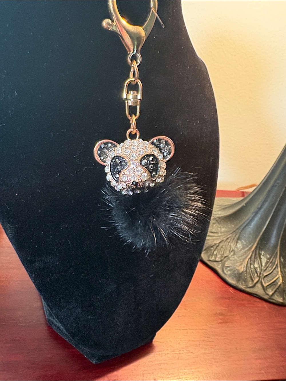 Crystal Panda Pom-Pom Keychain Charm - Black